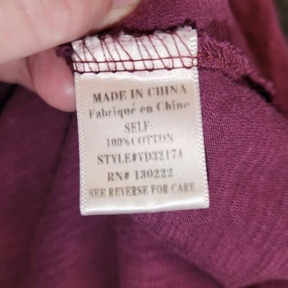 VERY J Tunic Dress Women Medium M Wine Red Long Lace Up Sleeve Mini 100% Cotton - Picture 4 of 12